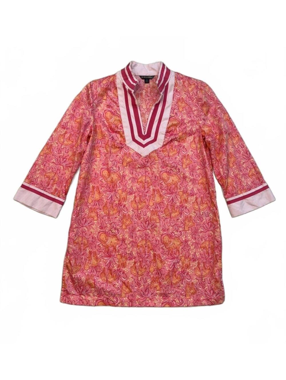 Brooks Brothers‎ Pink Print Supima Cotton Tunic Preppy Coastal Resort Sz XS